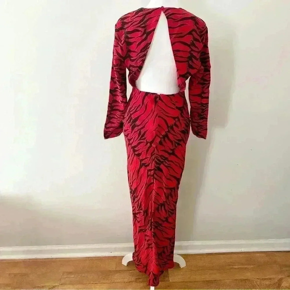 Rixo Adriana Zebra Striped Animal Print Red Black Silk Maxi Dress Size Small - Picture 12 of 16